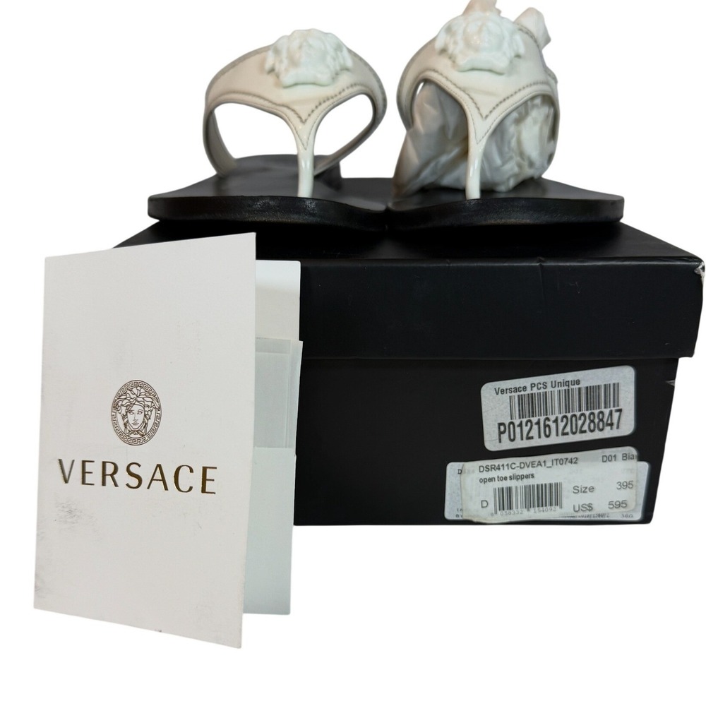 Versace Medusa Head White Patent Leather Thong Sandals Flat Slippers 39.5